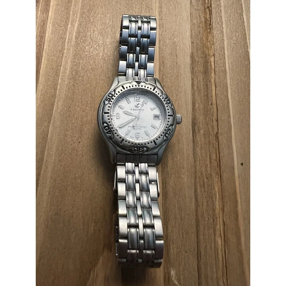 Calypso Model Collection 5030 GMT Bezel Triple Silver W Double Locking Buckle